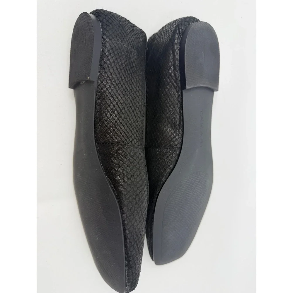 Tahari Clementine Womens Black Snakeskin Loafers Square Toe Flats Size 8.5